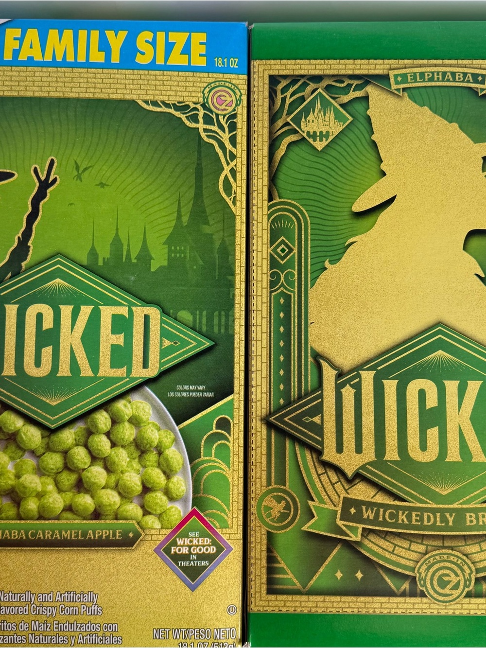 2 Wicked Elphaba Caramel Apple Wicked Cereal Universal Studios Movie Sealed 18oz